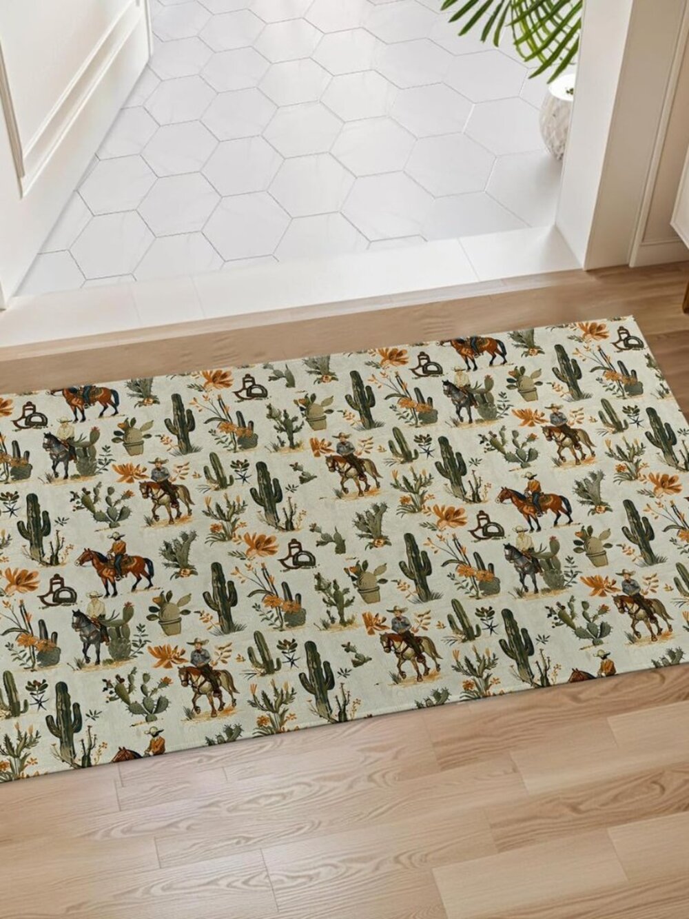Western Cowboy Cactus Indoor Door Mat, 17x29.5 Inch, Floor Area Rug for